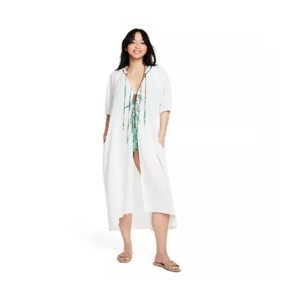 Rhode x Target Tie-Front Puff Sleeve Midi Beach Cover Up Dress White Women XXL - Picture 1 of 12